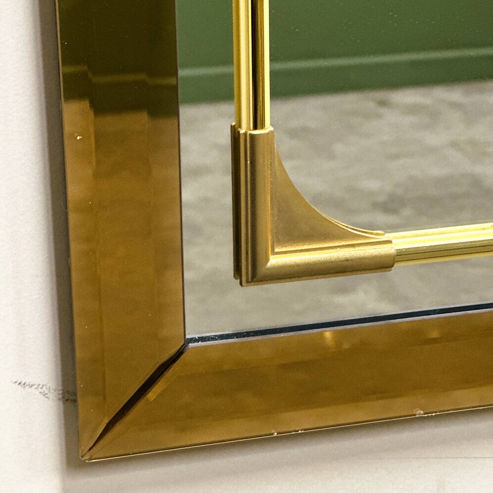 Rectangular Schöninger mirror with bronze-tinted glass and brass detailing, German