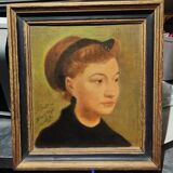 Signed Portrait of a Woman: study after Degas, initials and 58, oil painting on panel
