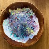 Set of 6 Morvan-signed glazed stoneware dinner plates – ceramics