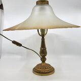 Arum table lamp with metal base and white pink glass lampshade 1970 Vintage