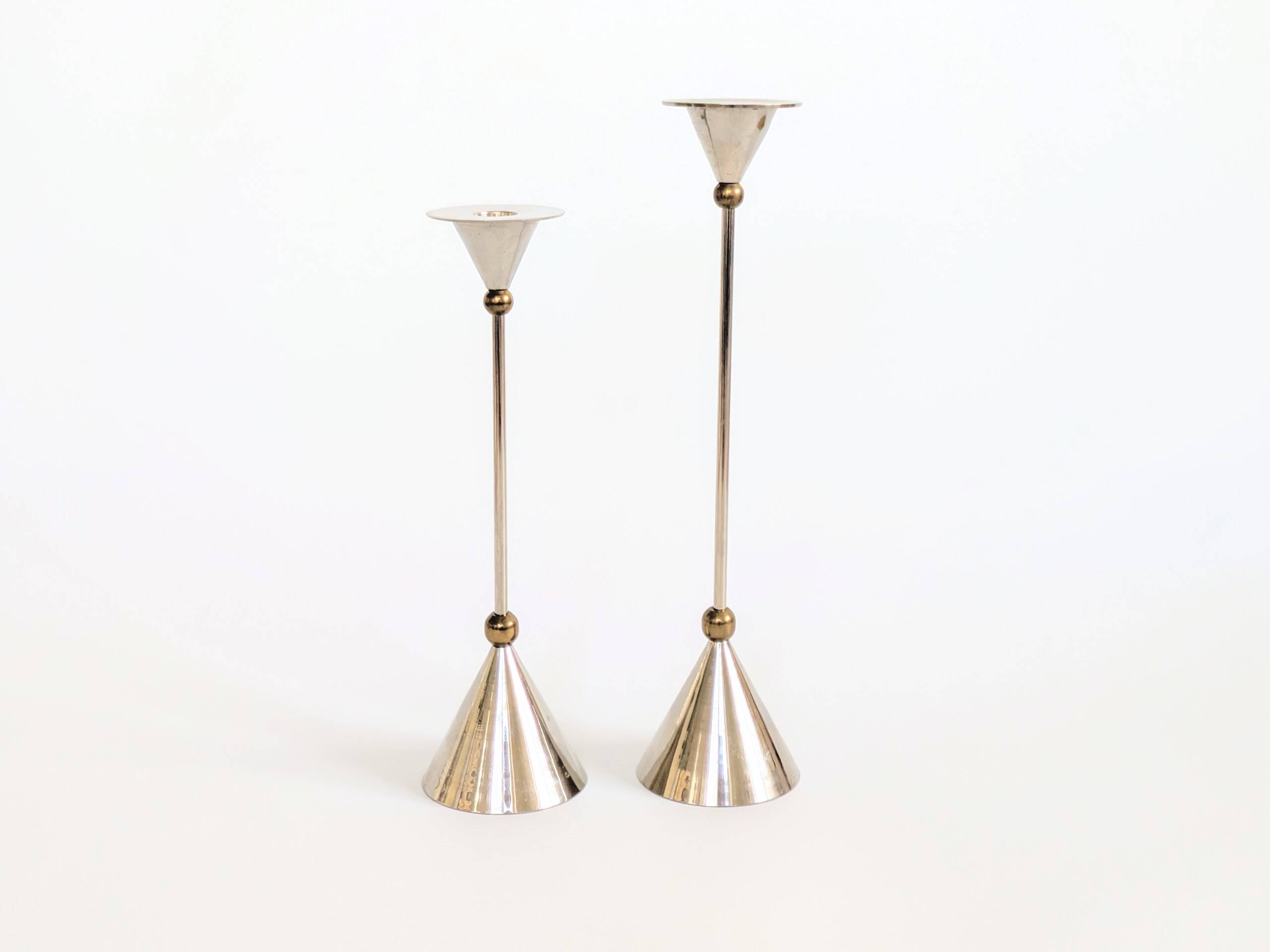 Pair of candlesticks | Steel and brass | Postmodern 1980s