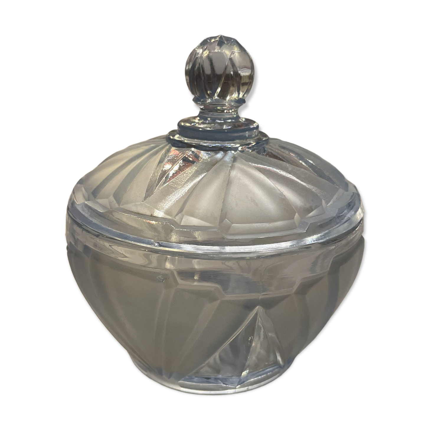 Vintage blue azure glass bonbonnière / sugar bowl – Vallérysthal (Condition