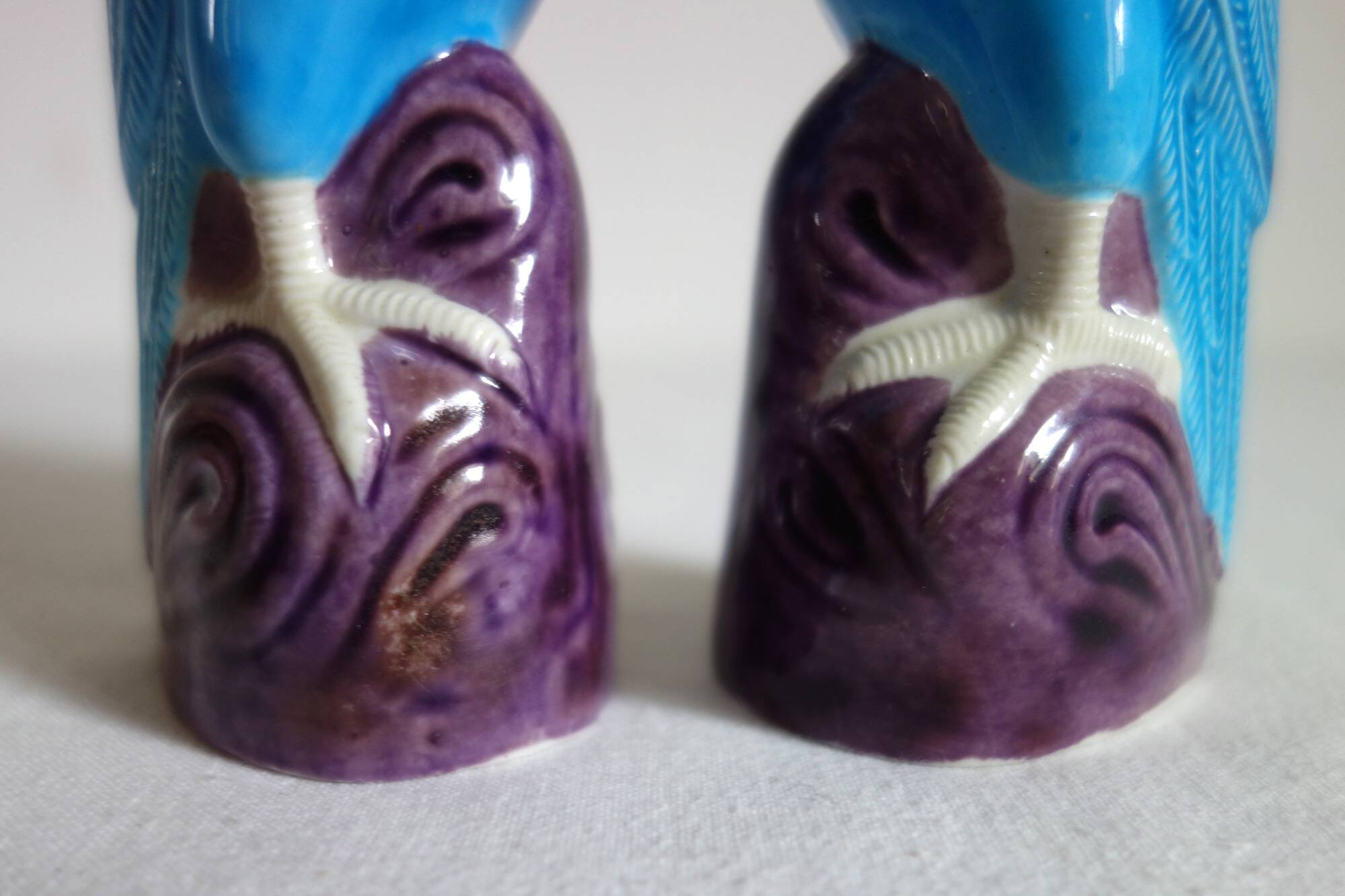 Pair of enamelled porcelain parrots, Chinese, 1960s.