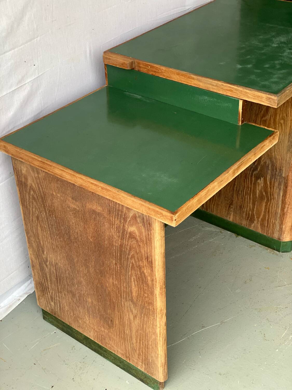 Vintage green Formica desk renovated in raw wood