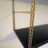 Adjustable vintage wall shelf in black metal and brass
