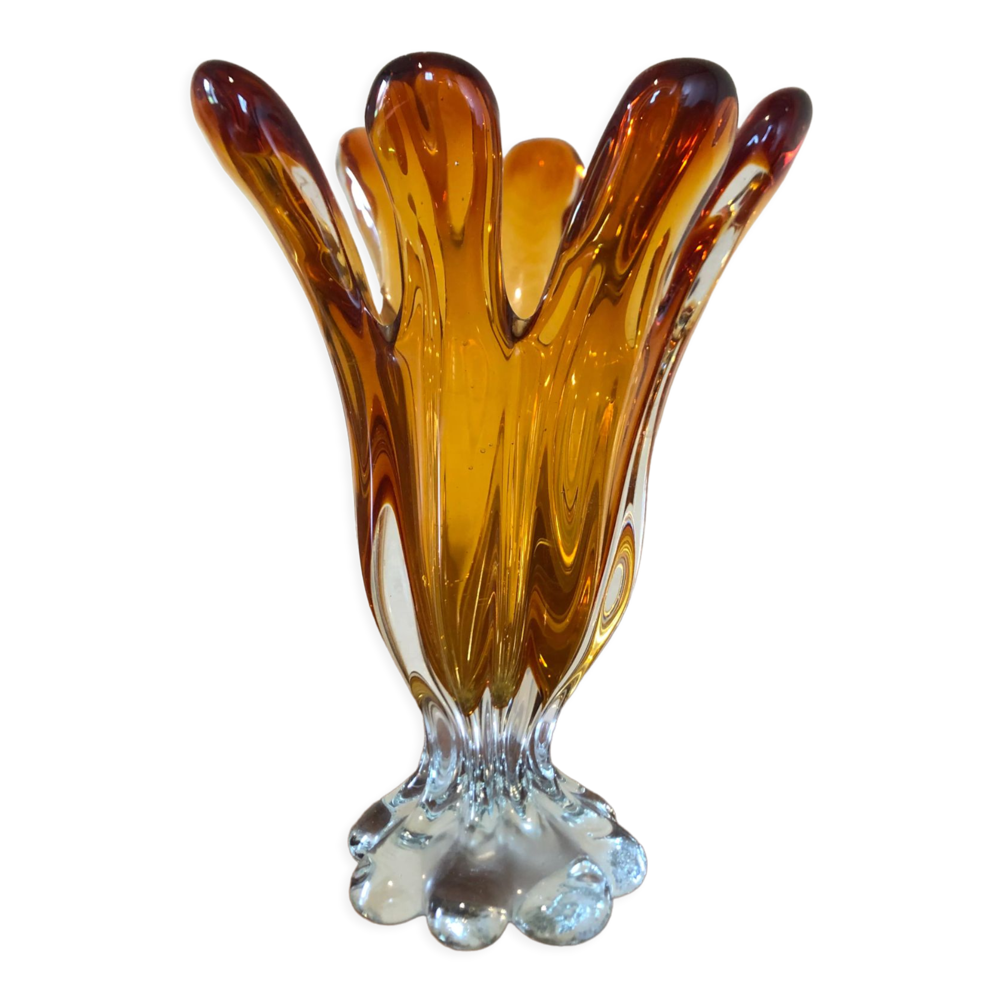 Chalice vase in amber glass