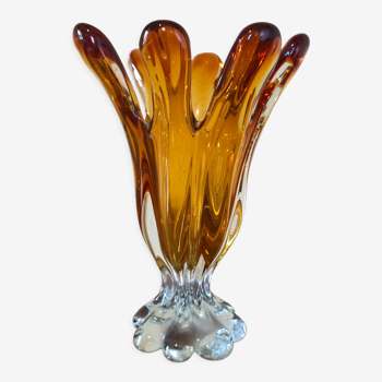 Chalice vase in amber glass