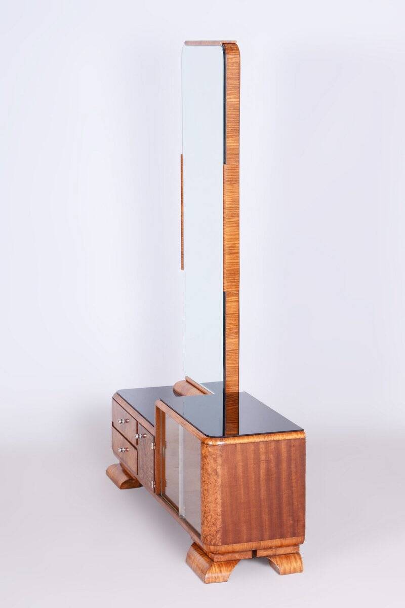 Art Deco Dressing Table in Rosewood and Walnut Veneer with Mirror, France, 1920s