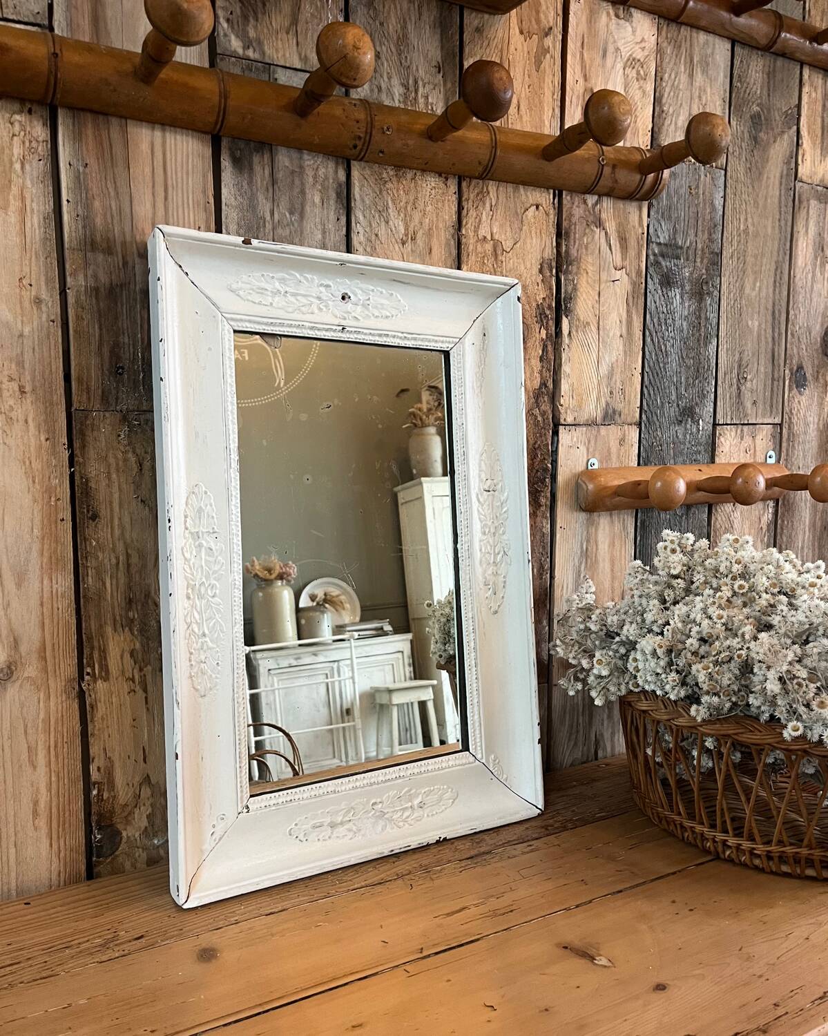 Antique white patinated mirror