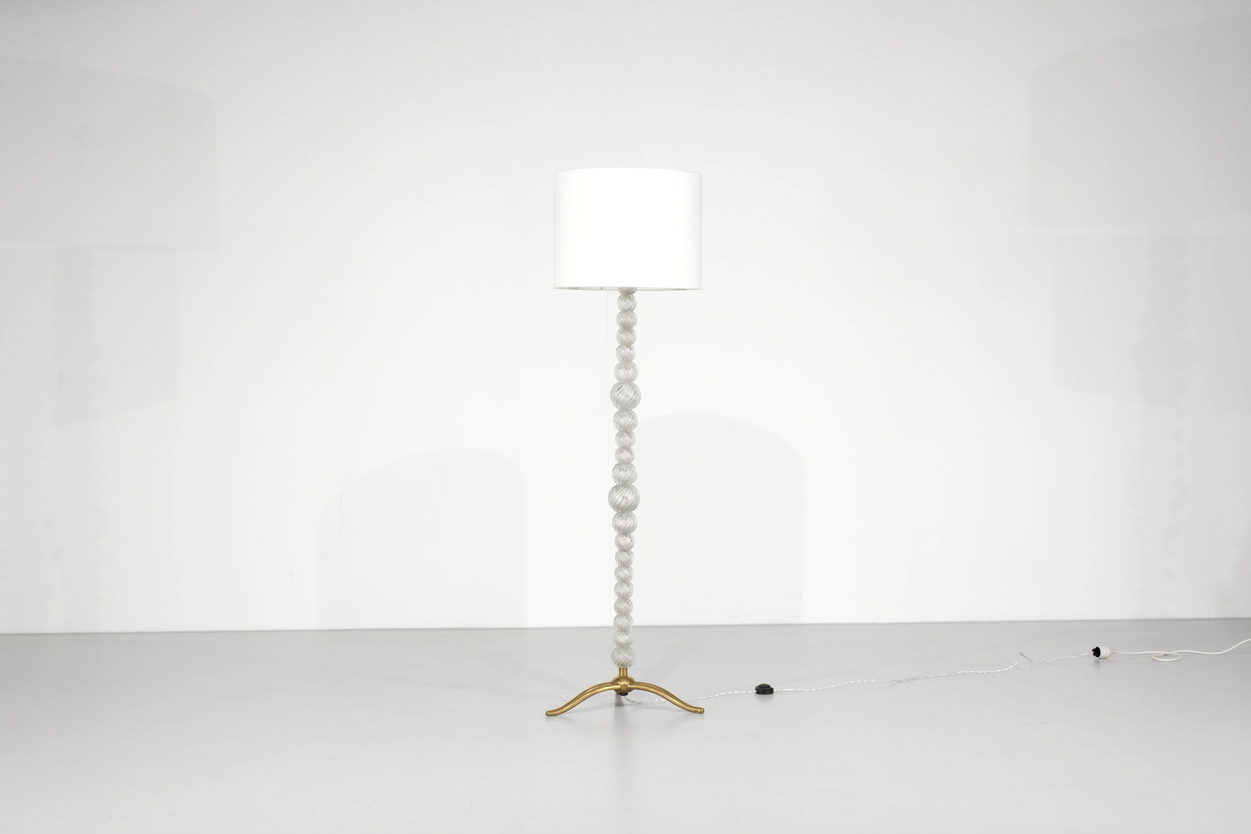 Murano glass and bronze floor lamp attributed to Seguso Vetri, Italy.