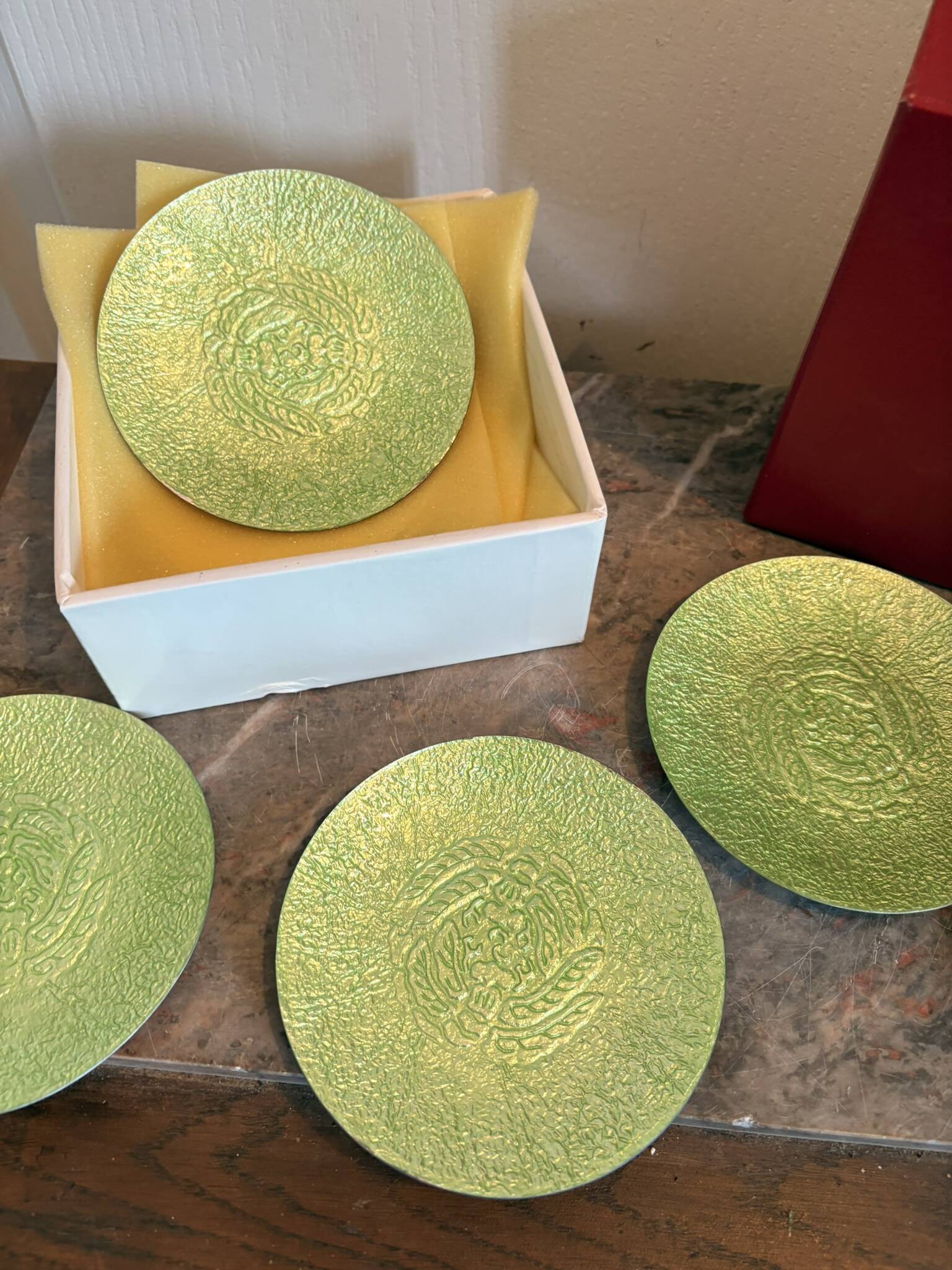 Japanese Green Cup Saucer Underplate ANDOI CLOISONNE CLOISON