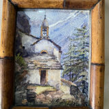 Watercolour "mountain chapel" in an old frame