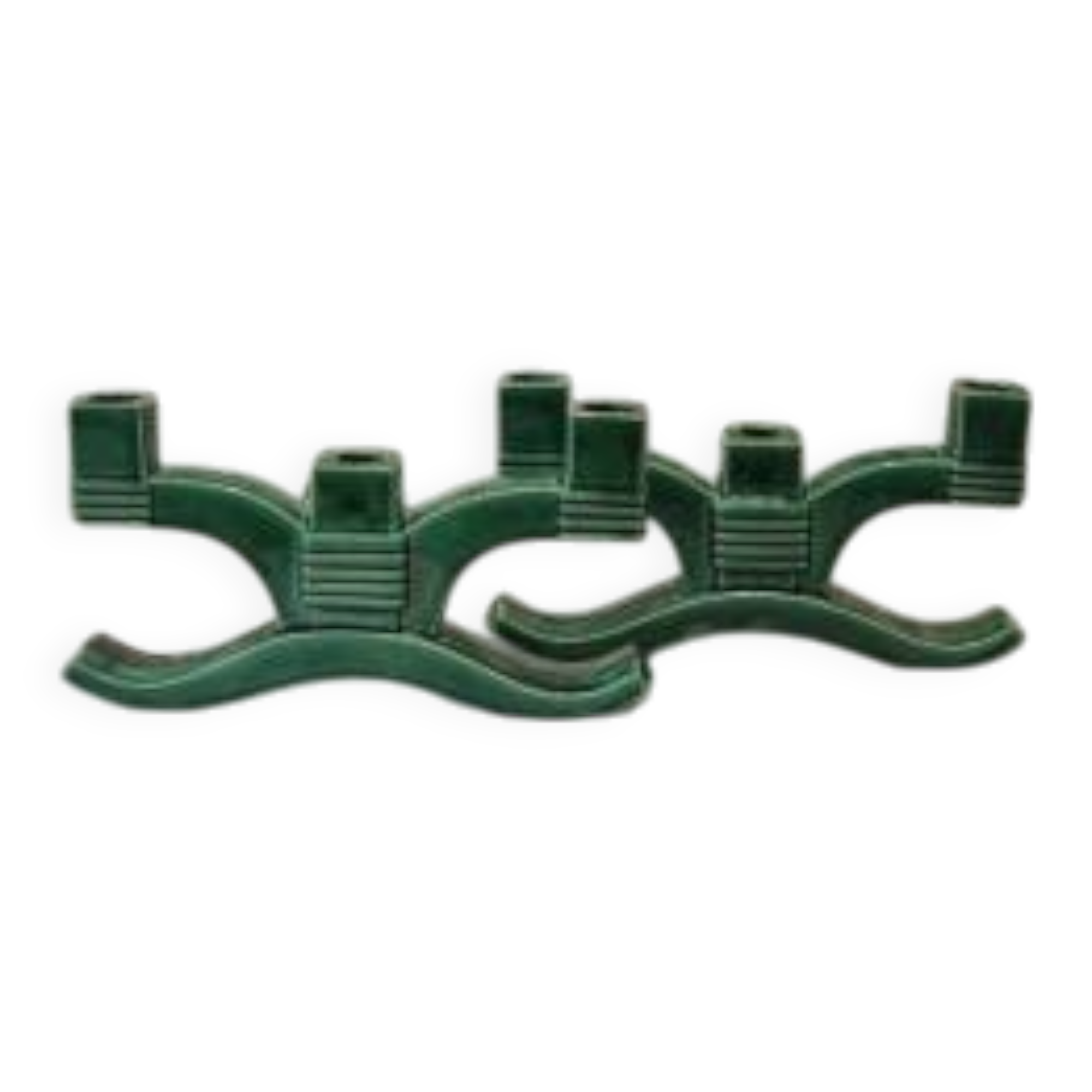 Pair of three-light candlesticks in green ceramic from around 1950-1960.