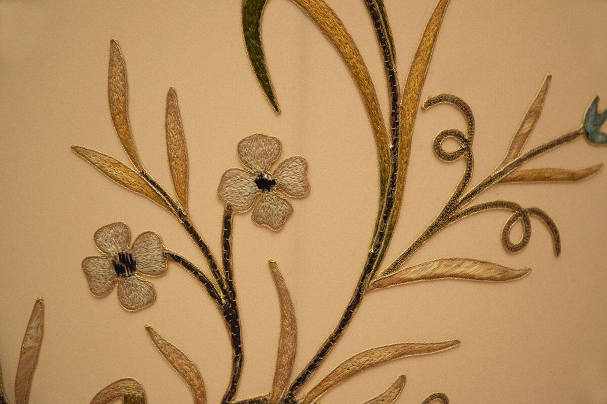 Grande lampe vintage en céramique (97 cm) à décor floral, années 1950