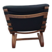 2 x Scandinavian black leather lounge chairs