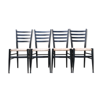Chaises italienne bois noir et corde années 60