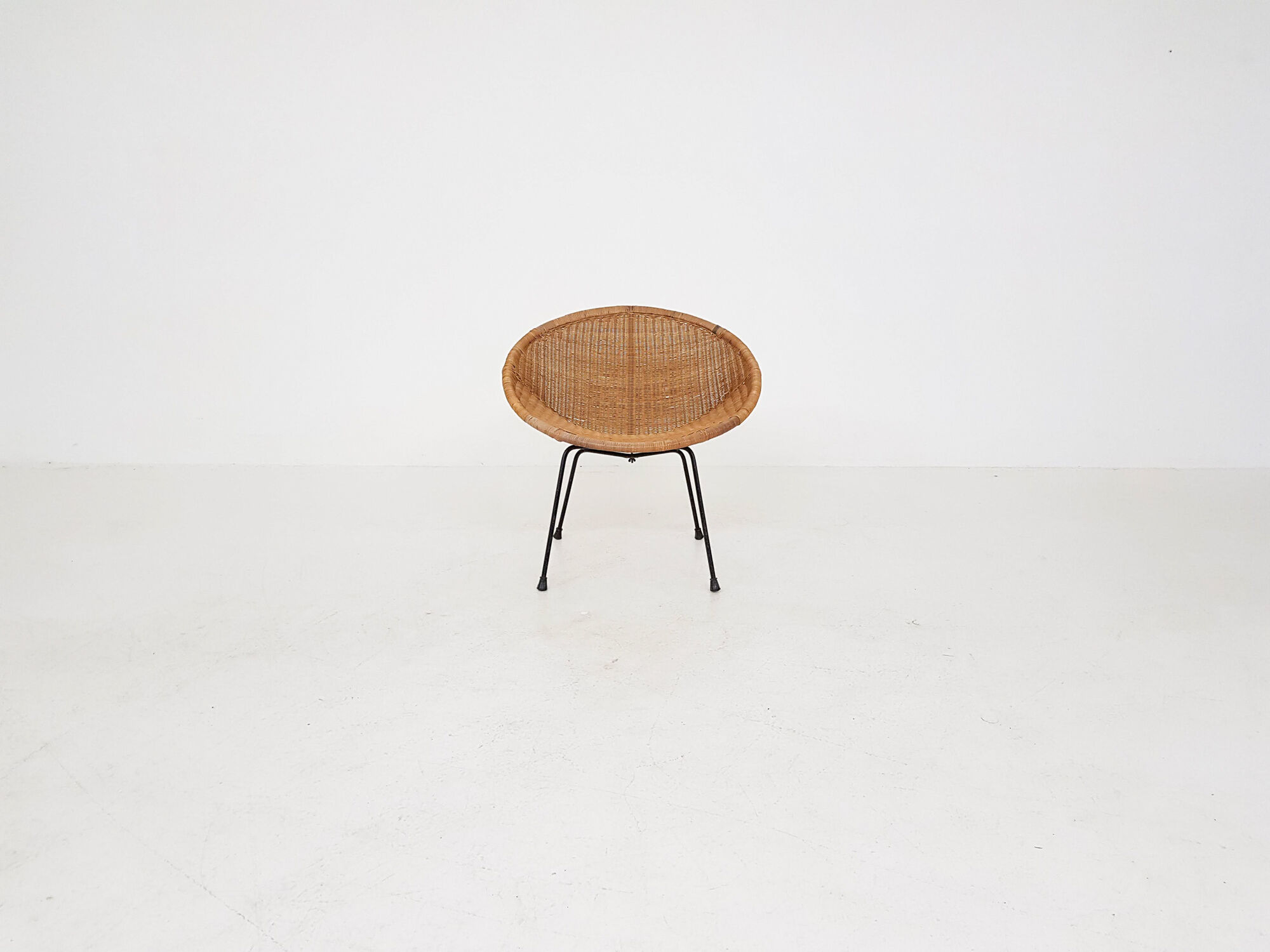 Vintage metal and rattan lounge chair , The Netherlands 1960’s