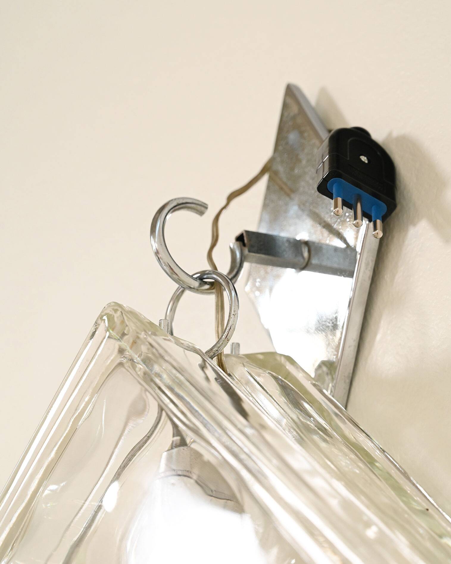 European pressed glass and metal wall light, 1970s