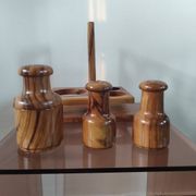 Vintage olive wood condiment service