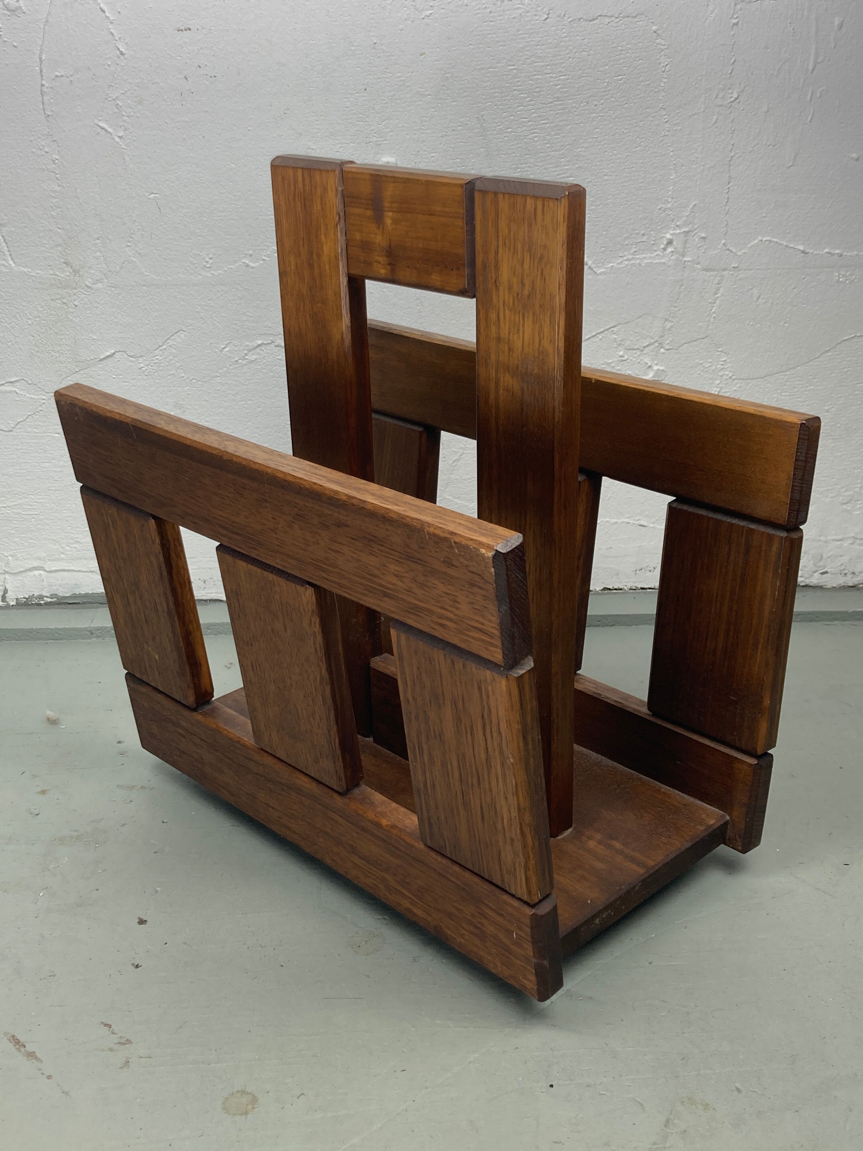 Midcentury brutalist oak magazine rack or holder, Dutch ca 1960s
