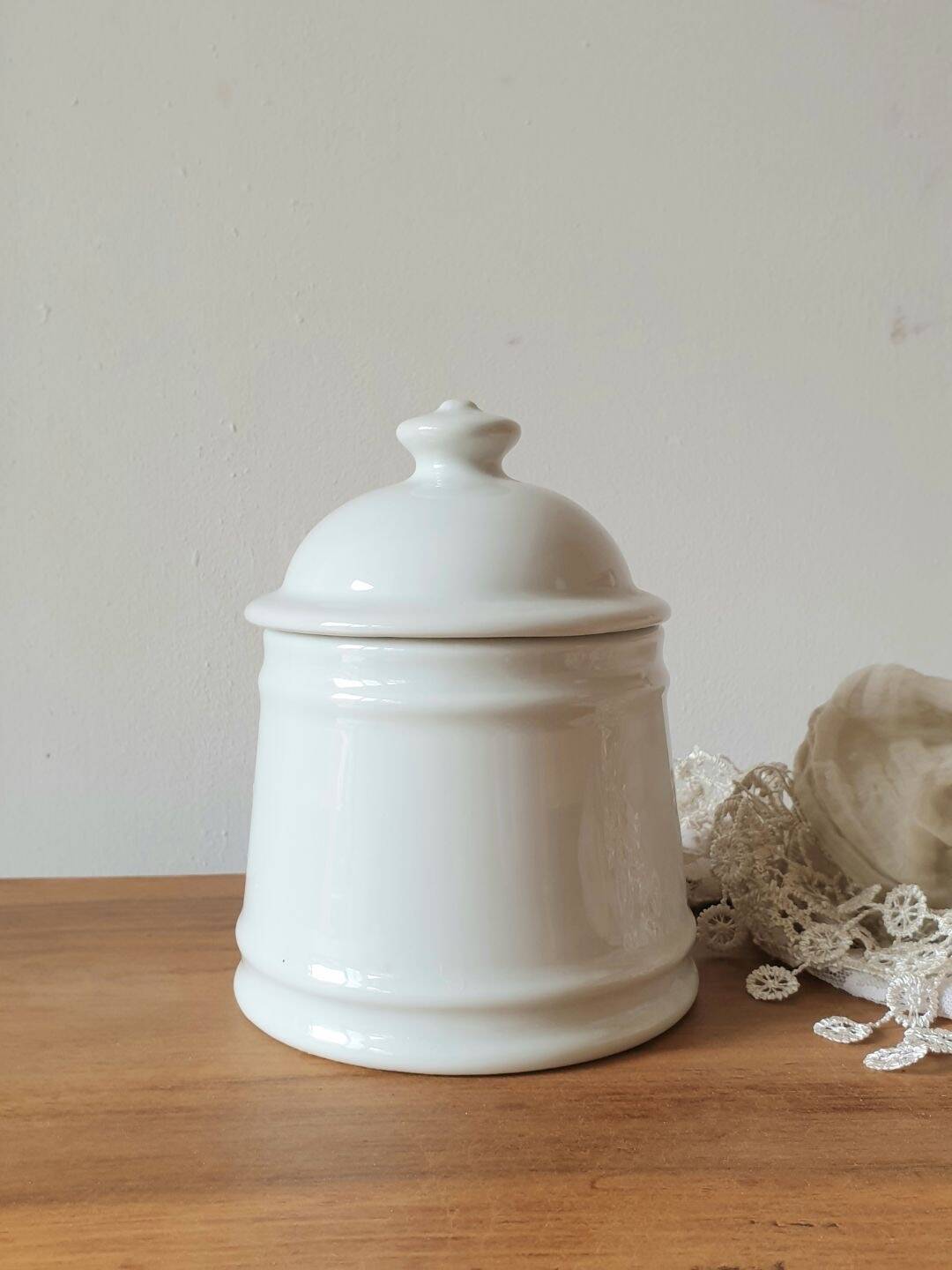 White enameled sugar bowl