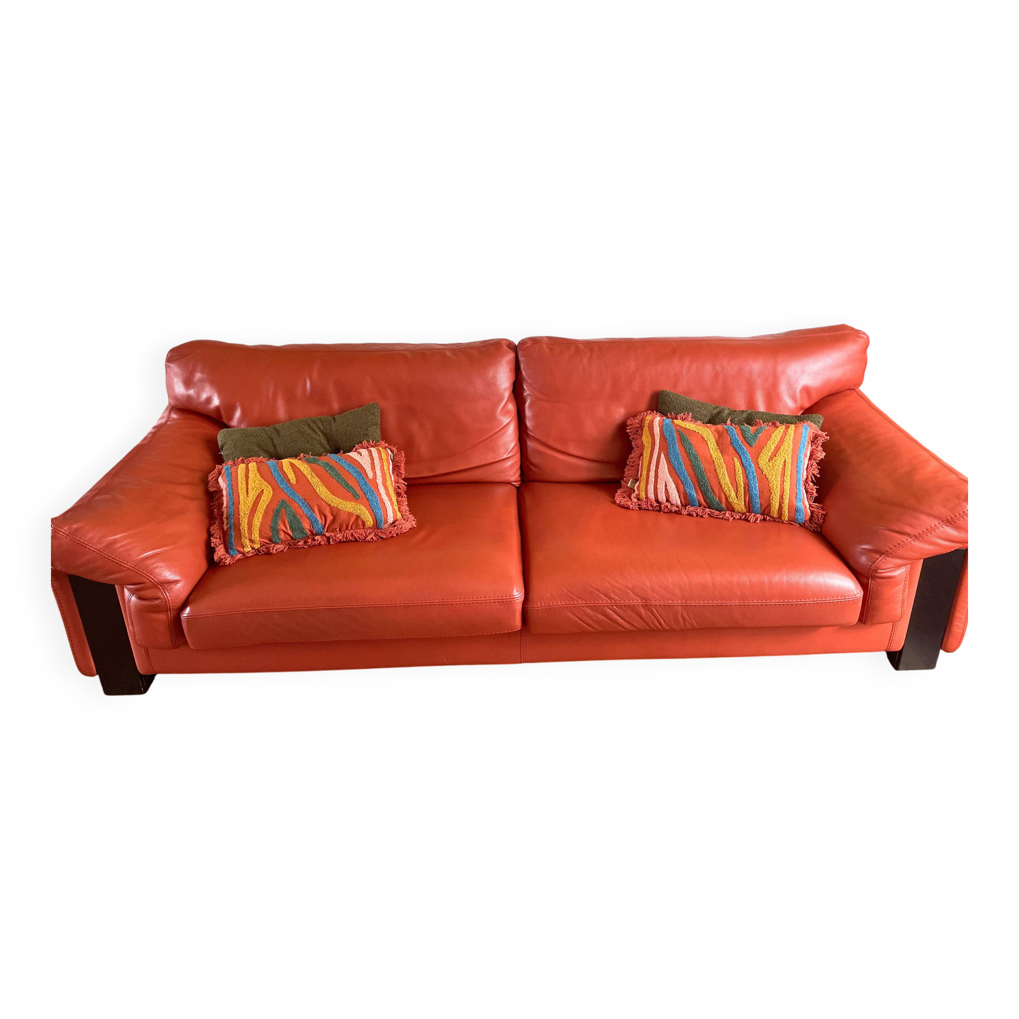 3-seater canapé in tawny leather, Ascot model by Roche Bobois.