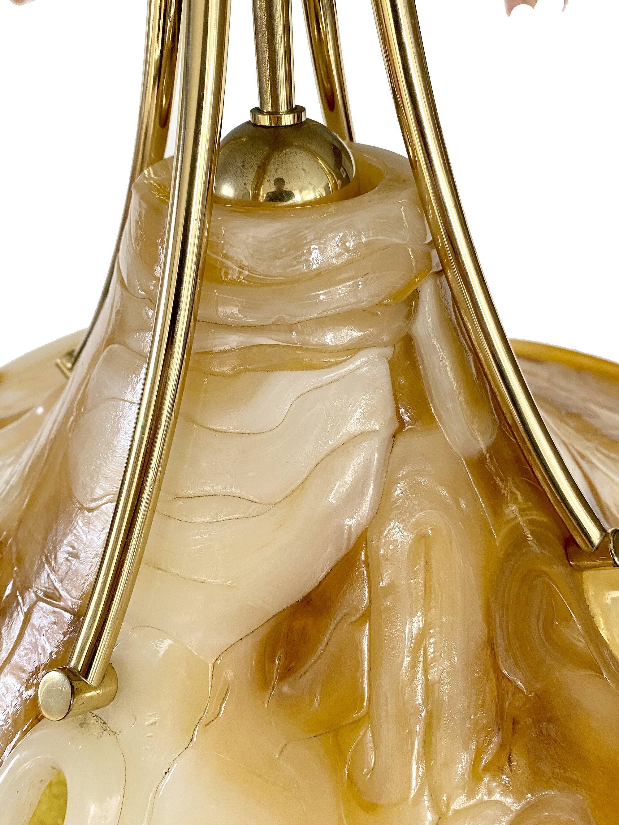 Adjustable vintage design XXL pendant lamp, brass plexiglass, 70s