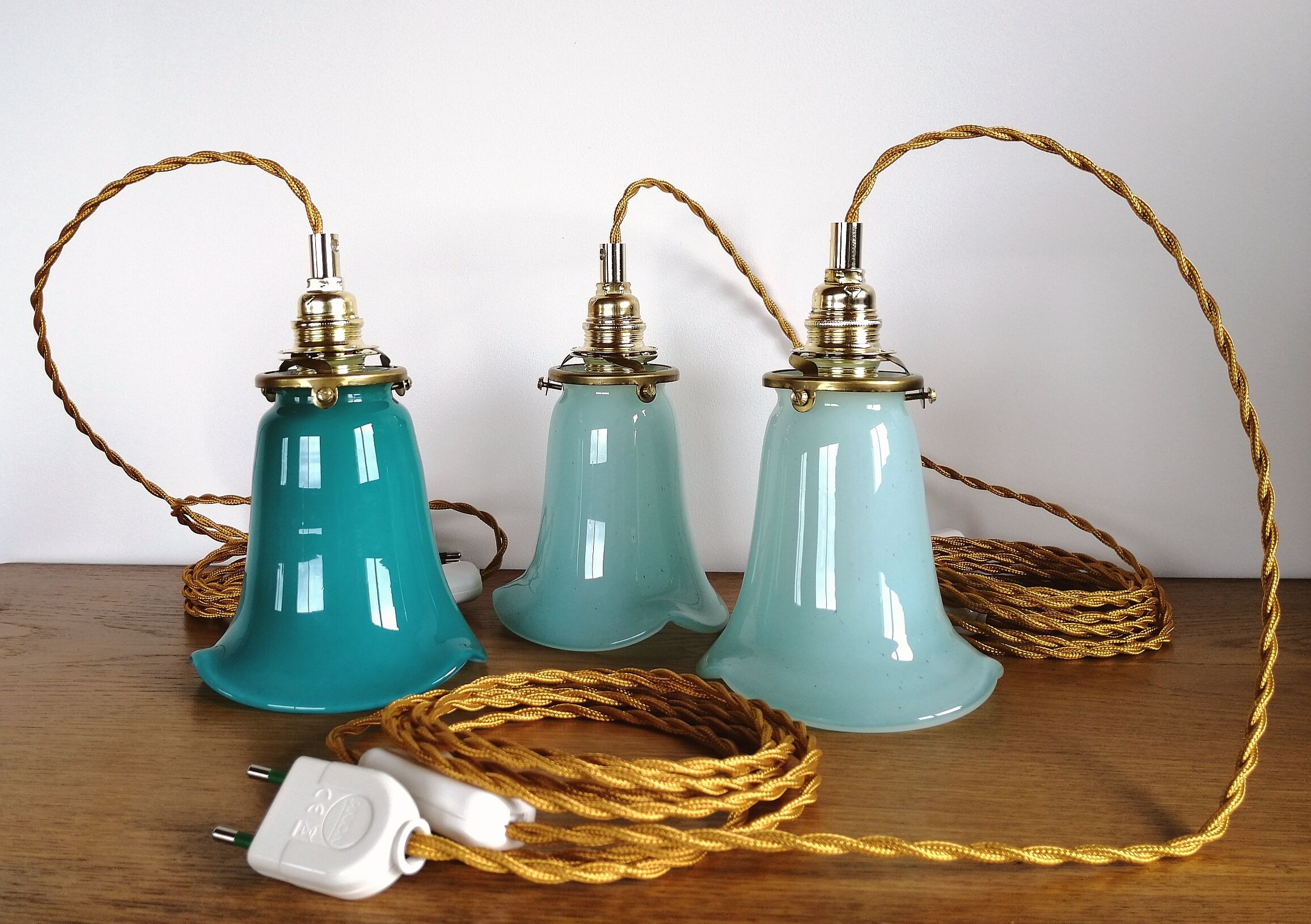 Vintage opaline suspension "light blue" vintage opaline suspension lamp