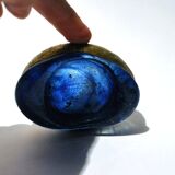 Iran ashtray bowl in iranian cobalt blue bubble glass and engraved brass