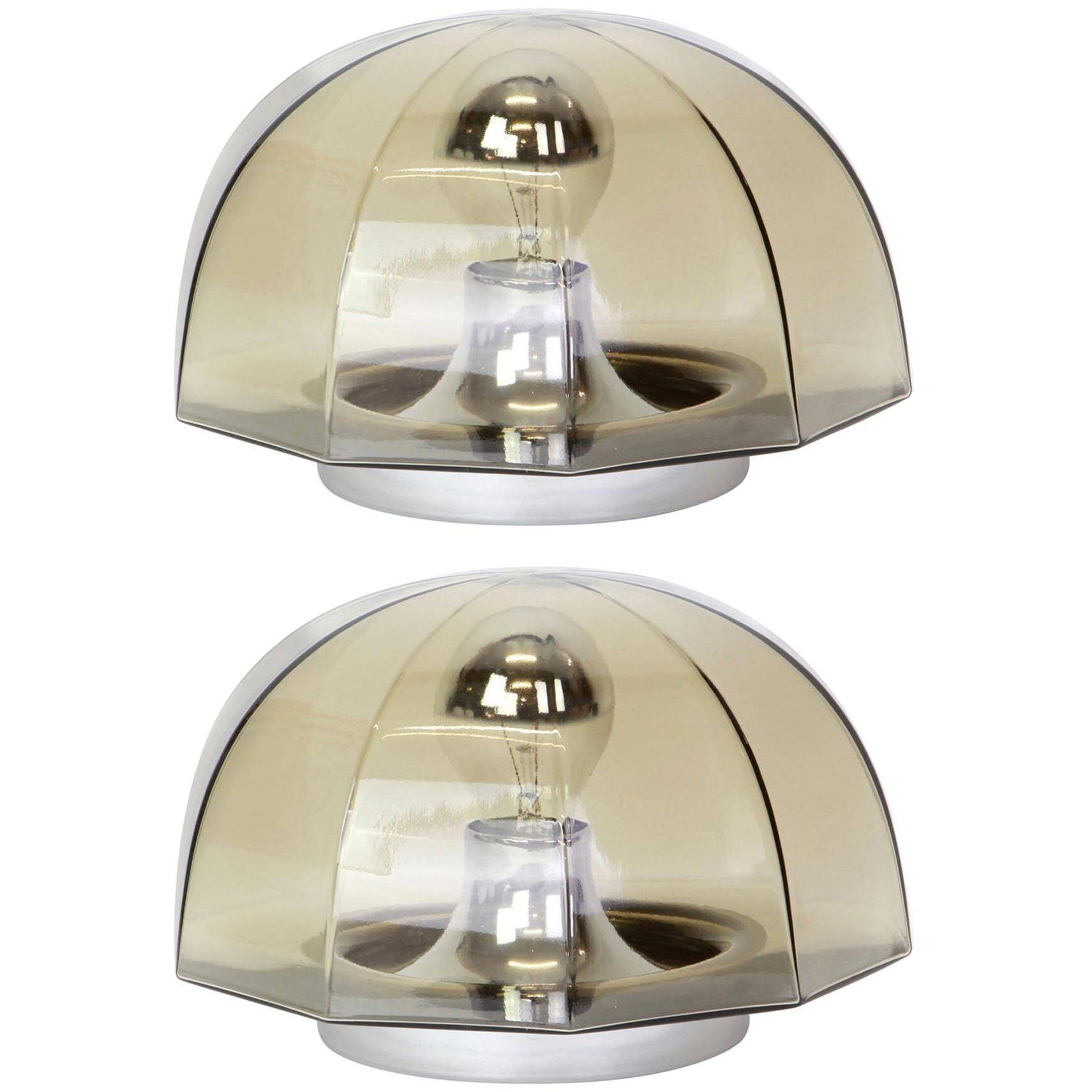 Pair of smoked glass wall lights or ceiling lights by Hillebrand, Germany, 1960s.