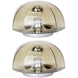 Pair of smoked glass wall lights or ceiling lights by Hillebrand, Germany, 1960s.