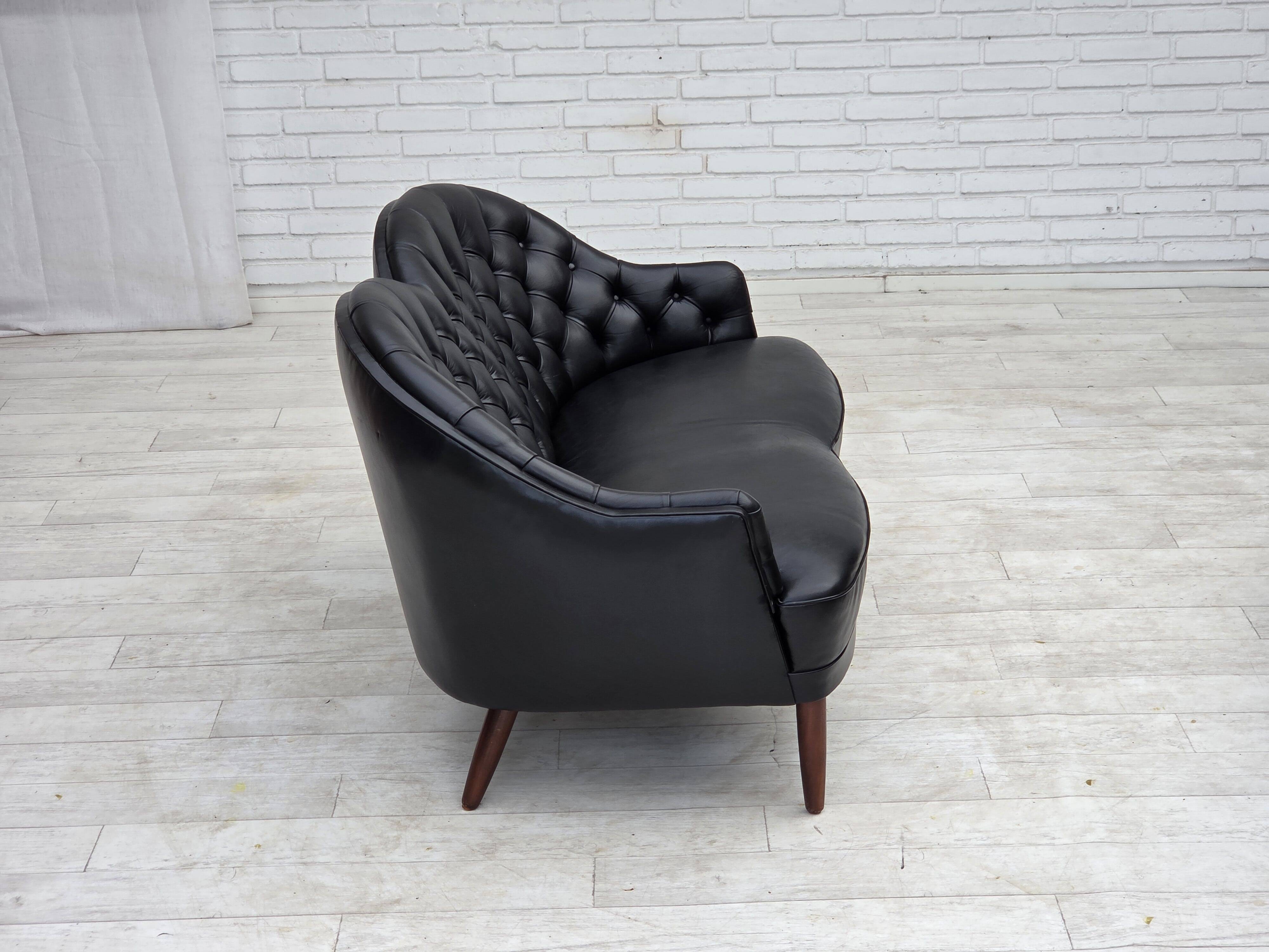 1960s, Scandinavian sofa in black furniture leather.