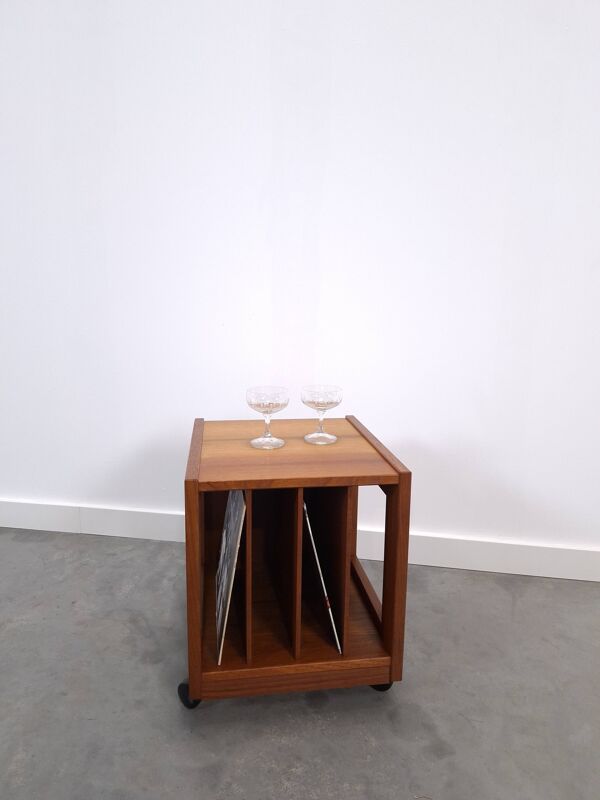 Meuble en teck LP sur roulettes, table d'appoint, table de nuit, armoire 1