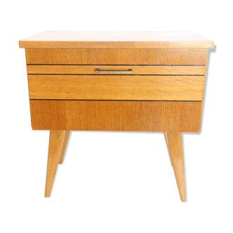 Chevet ancien, pieds compas, bois plaqué, vintage