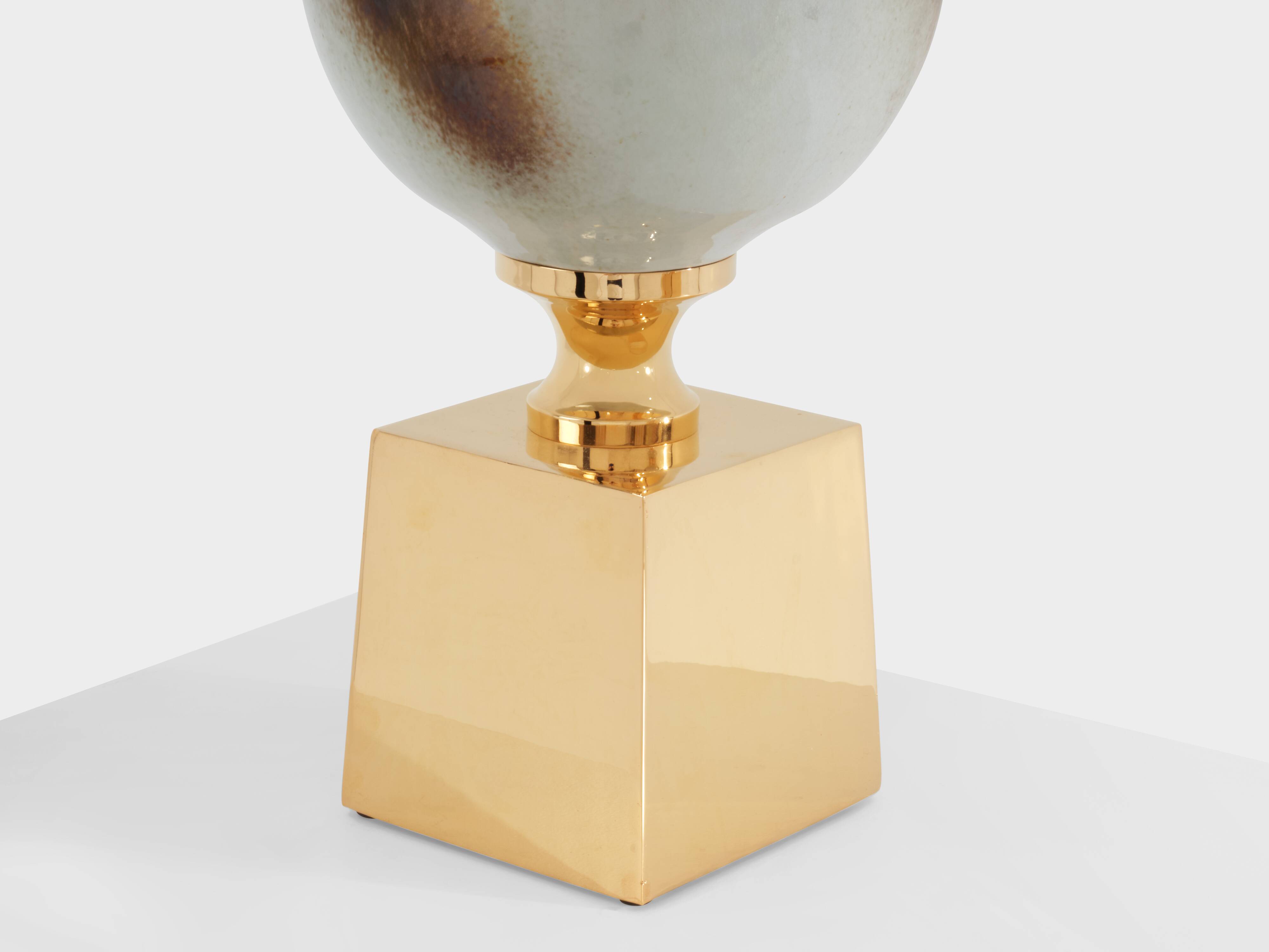 Pair of ceramic and brass lamps by Philippe Barbier, 1970s