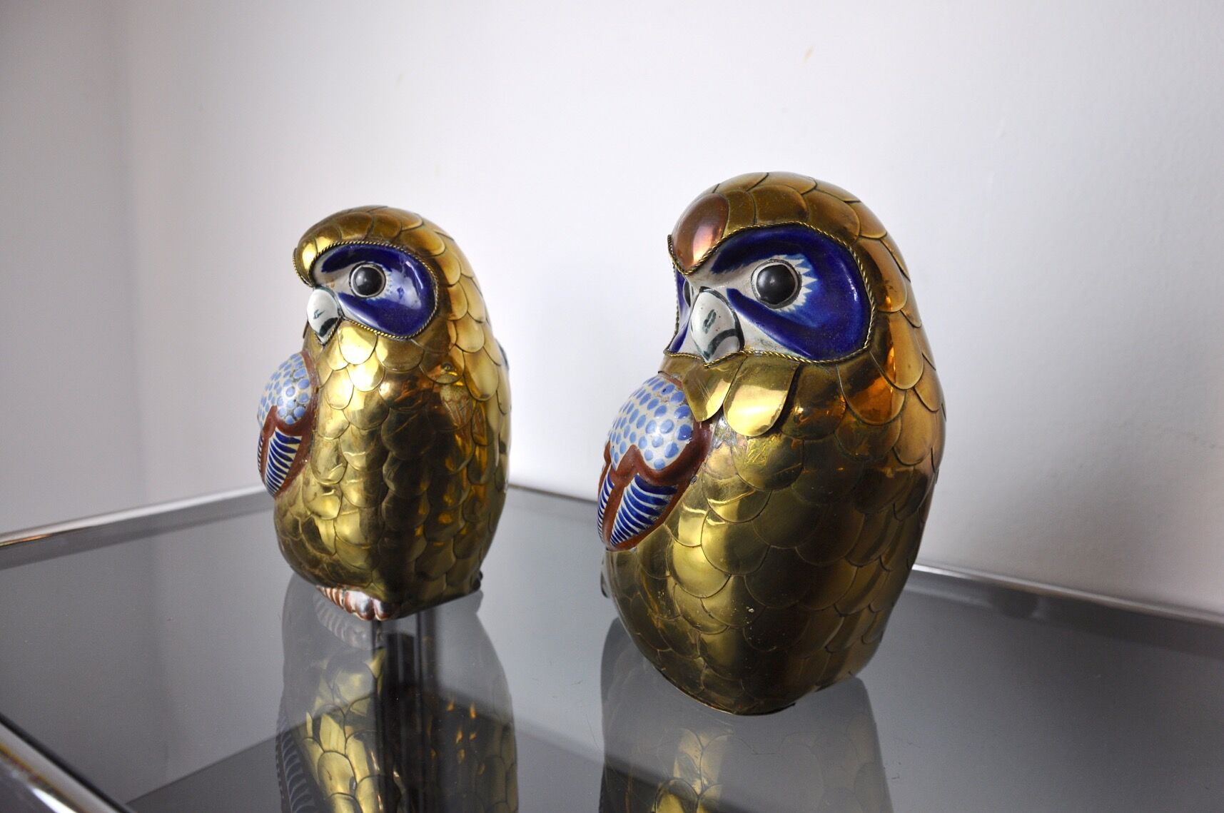 Pair of brass owls Serre livres, Italy, 1970