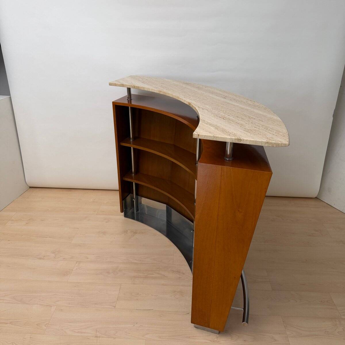 Mid-century bar in teak wood, metal and travertine, Italy, 1970