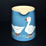 Soufflenheim terracotta pottery pitcher with blue goose decor