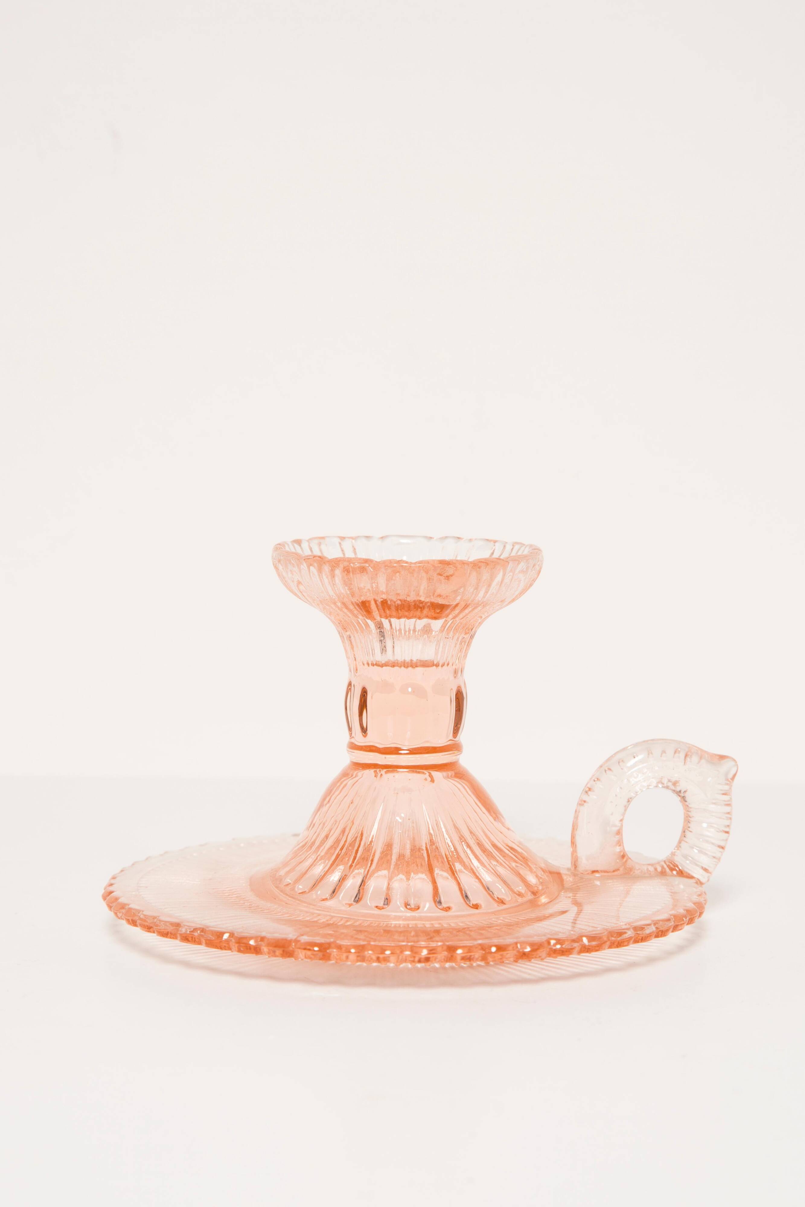 Pale pink glass candlestick mid-century, Europe, 1960s