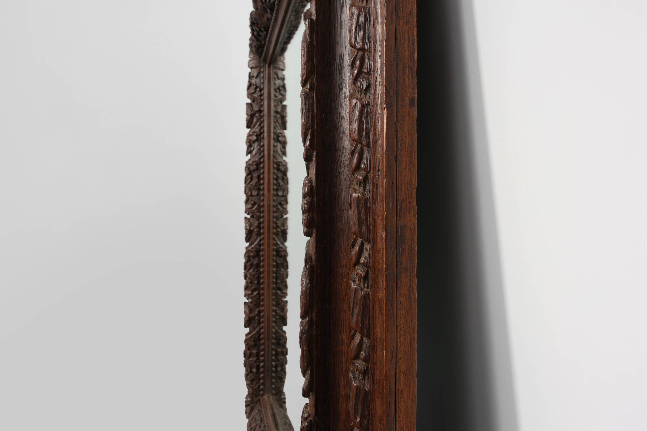 Large Antique French Carved Oak Mirror, Late 19th Century