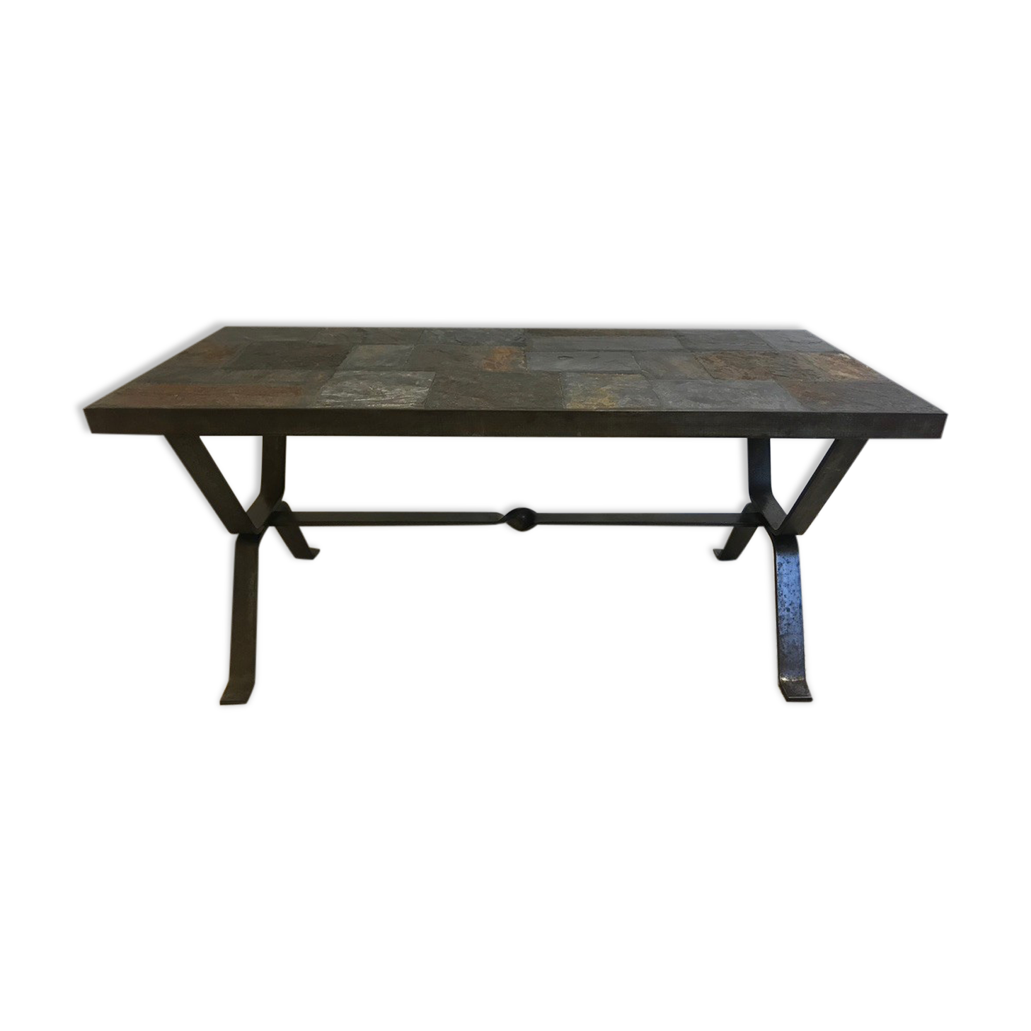 Wrought iron table slate tiles 1960