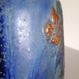 Vase with 2 small fleur-de-lis - glazed terracotta, cobalt