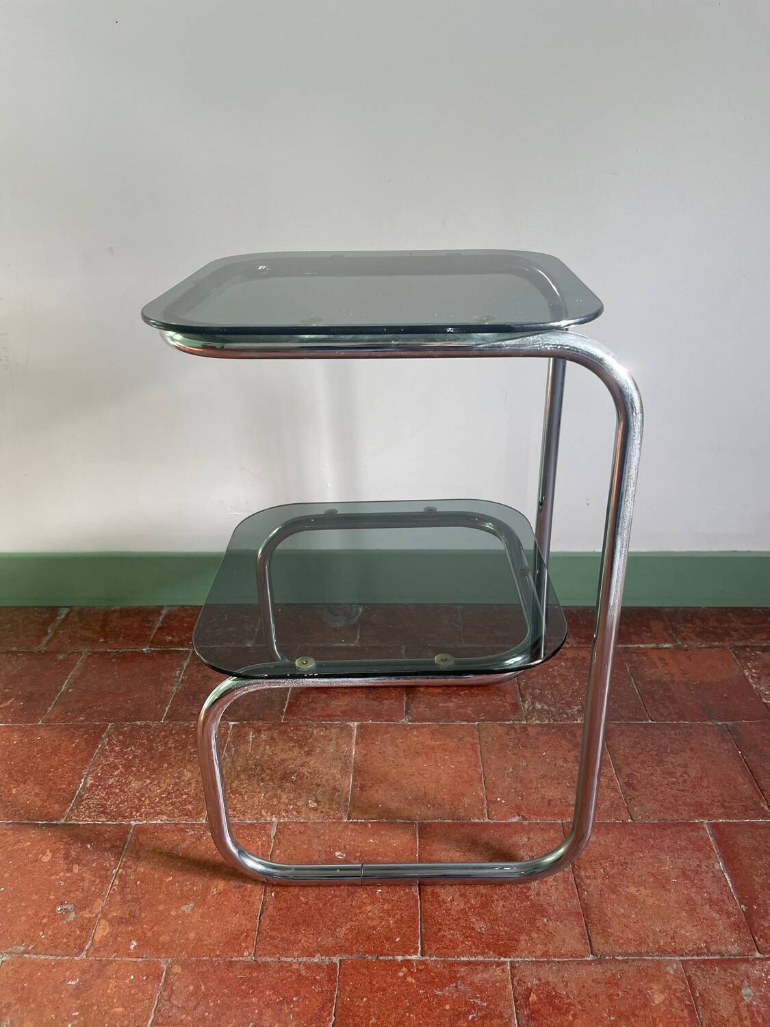 Chrome and smoked glass side table 1970