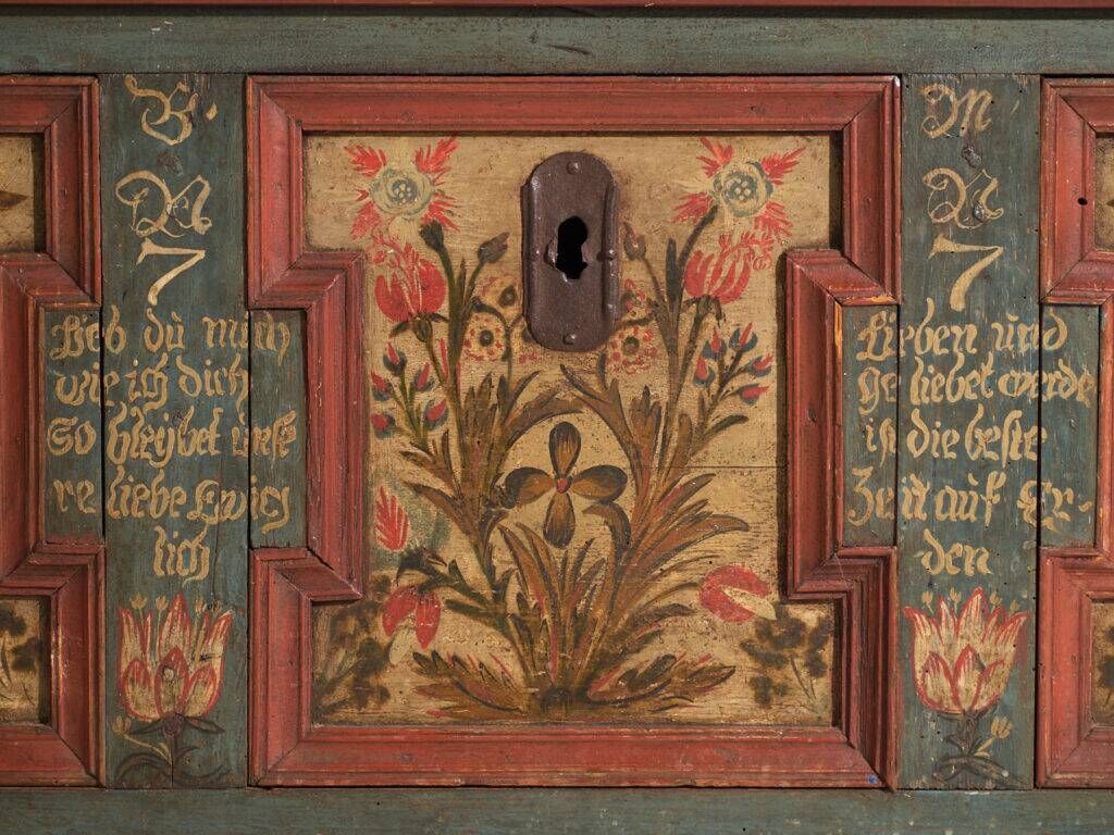 Antique wedding chest painted in pine – Austro-Hungarian Empire, Year 1775