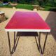 Table "floating" Space age 1970 Red Glass and Dove Tail - 140x80cm