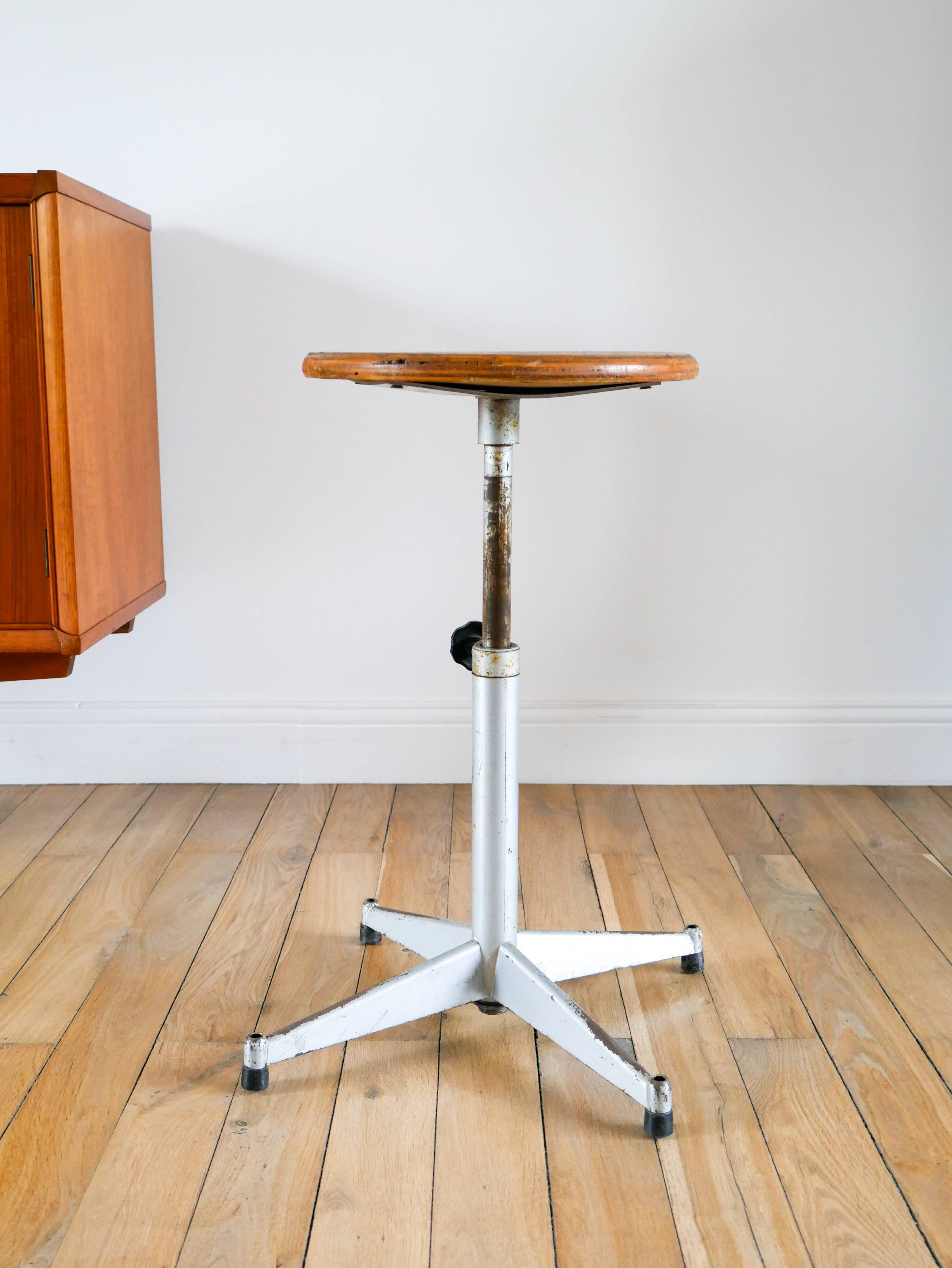 Industrial workshop stool, Made in France, adjustable height, 1970