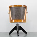 1930s Restored Art Deco Wooden Swivel Office Armchair