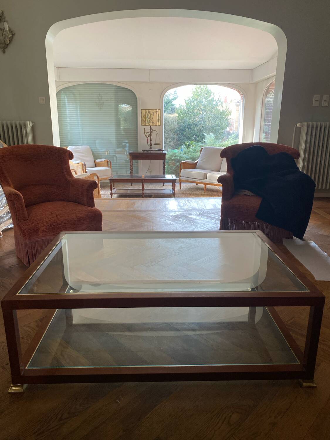 Wood and glass coffee table