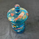 Hand-painted blue glass pot flowers and birds