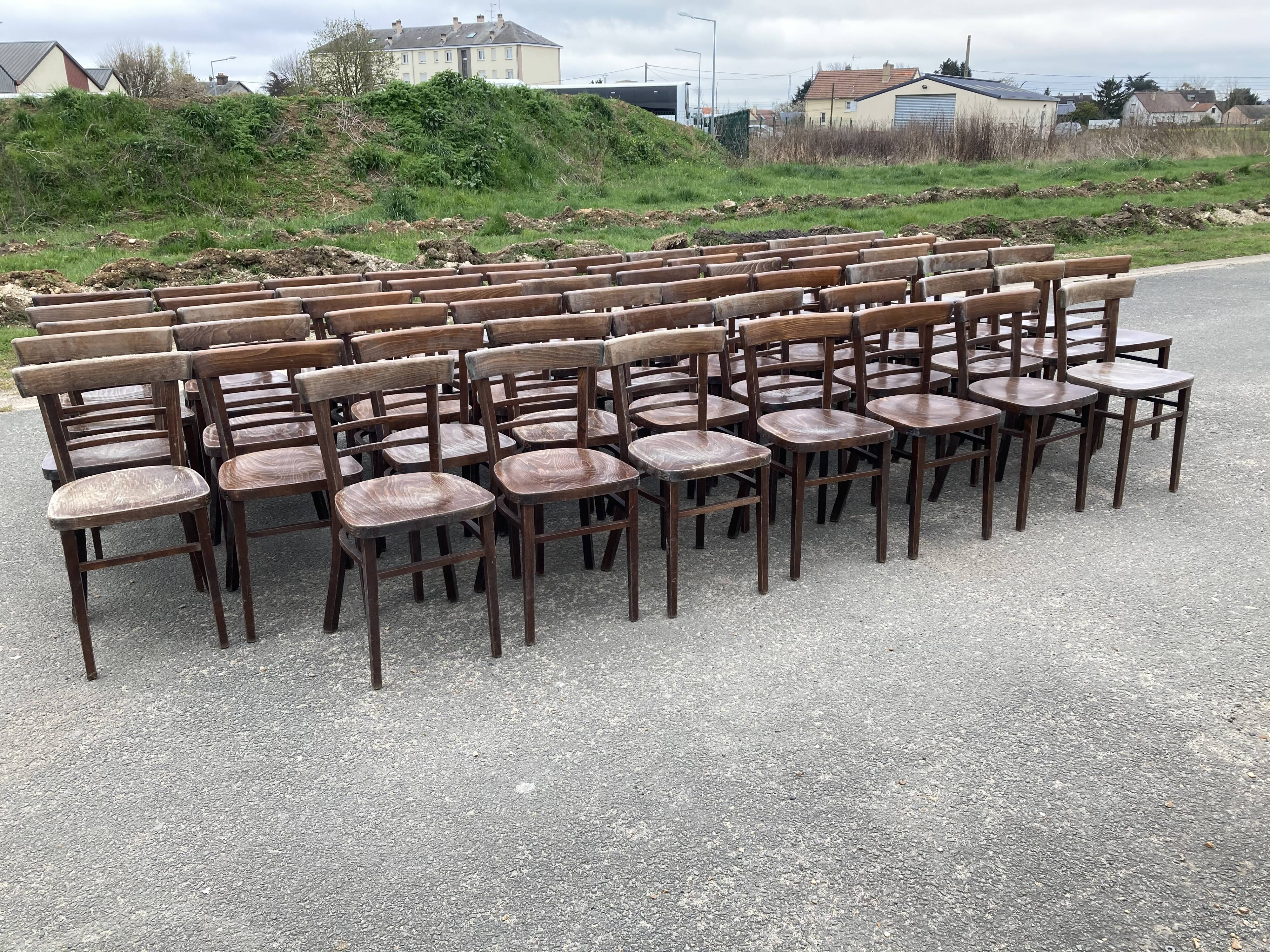 Set of 40 old beech bistro chairs
